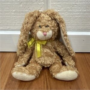 Plush Bunny Stuffed Animal Toy in Light Brown with Yellow Bow